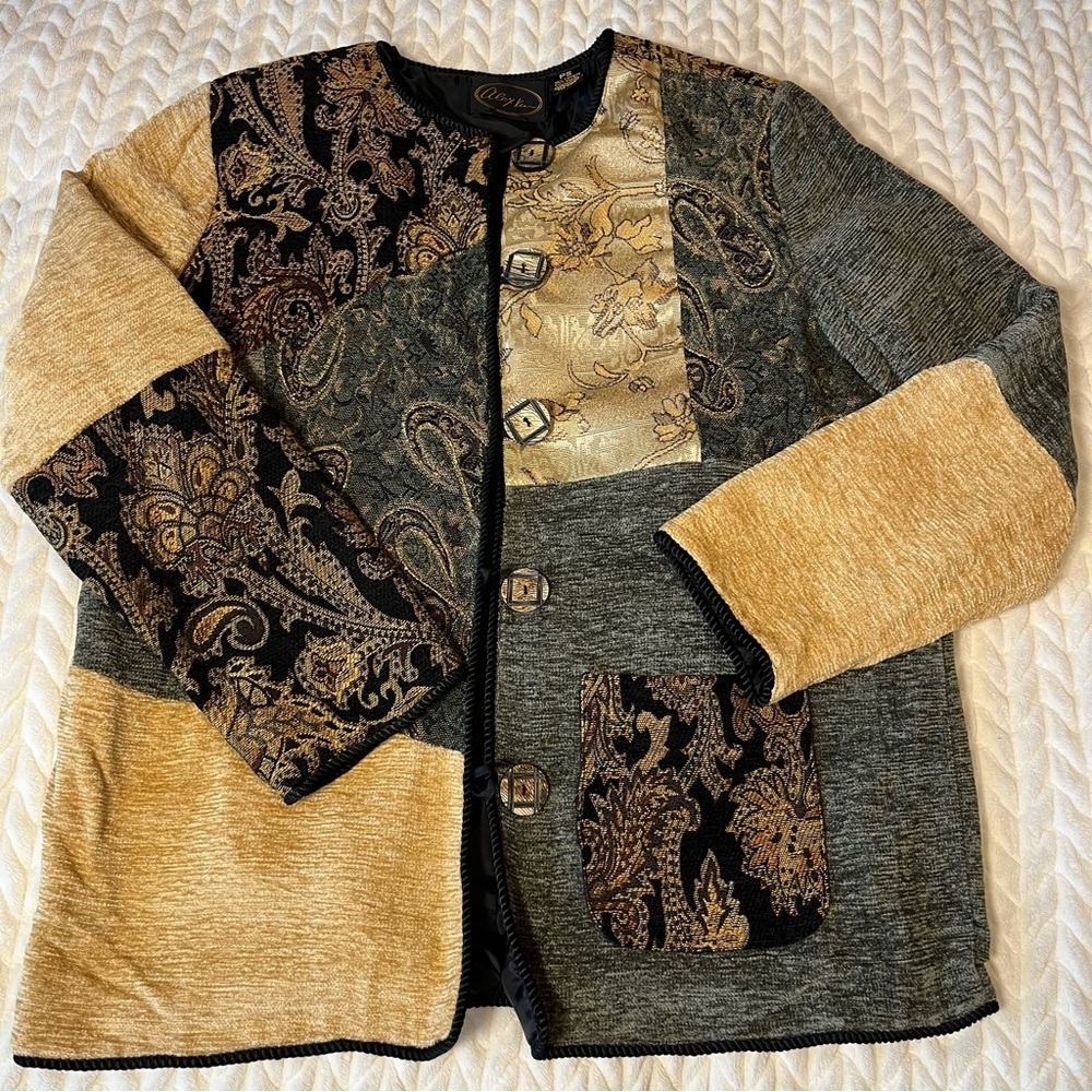 Alex Kim vintage Multicolor Patchwork Blazer size small petite art to wear - Picture 2 of 15